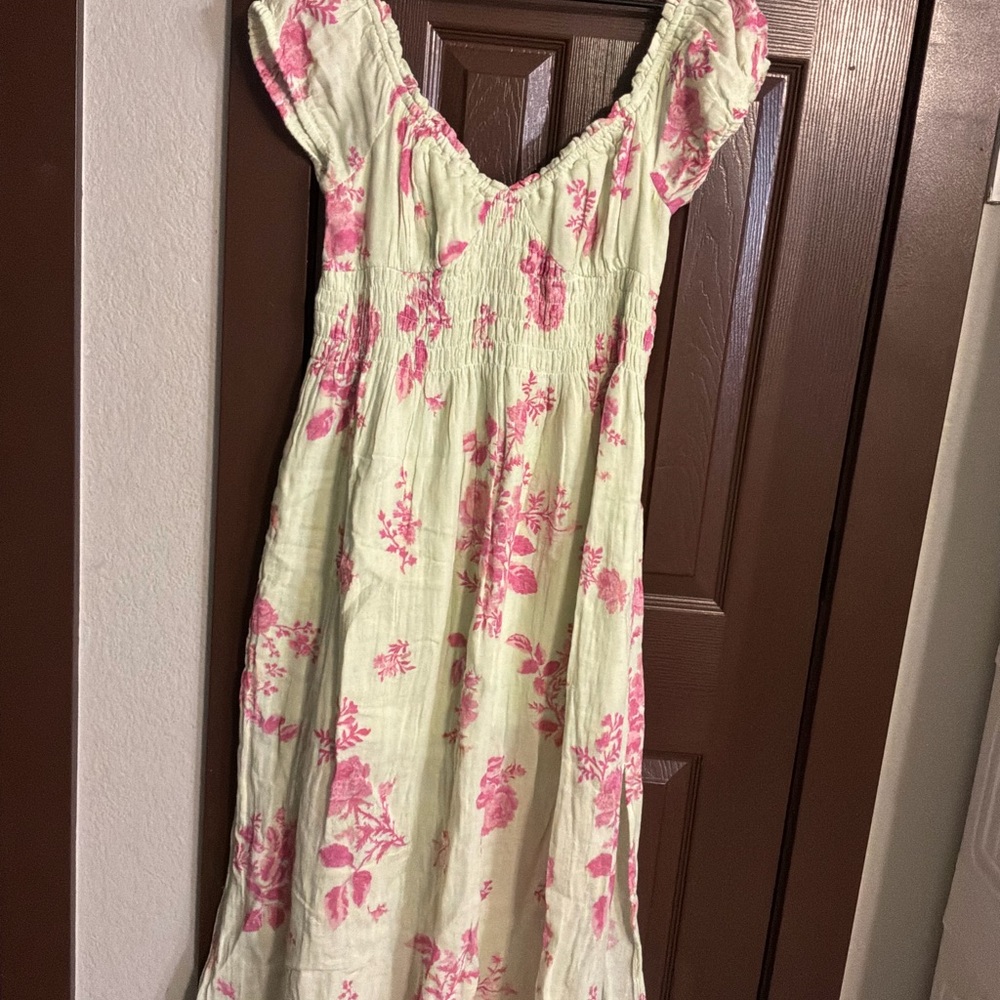 Free People Cream Midi Dress with Pink Floral Print